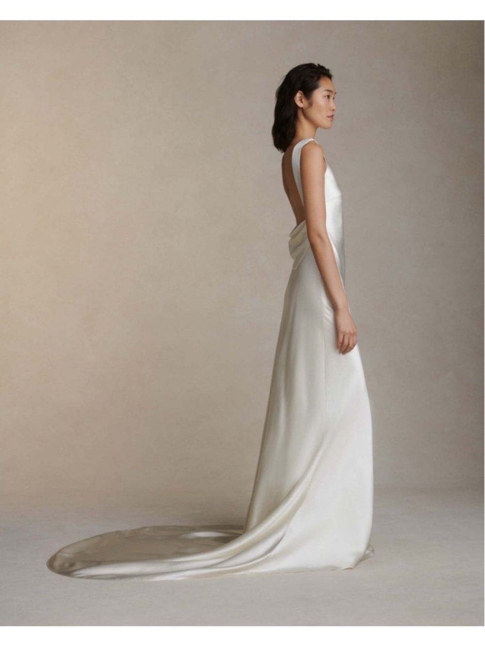 Danielle Frankel Charlie Silk Wool Cowl Neck Sleeveless Wedding Train Dress 4